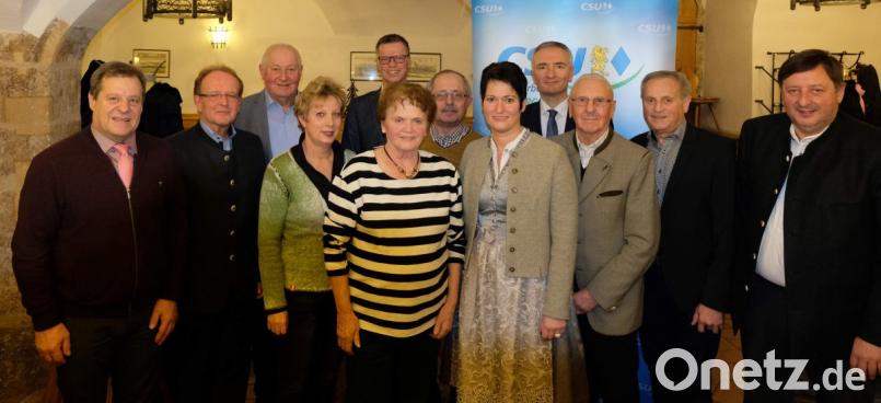 Bei der Jahresabschlussfeier der CSU-Ortsverbände Hirschau, Ehenfeld und Massenricht, der Frauen Union und Jungen Union wurden Mitglieder des Ortsverbandes Hirschau für ihre Treue zur CSU geehrt. V. l.: 3. Bürgermeister Peter Leitsoni, Fraktionsvors. Dr. Hans-Jürgen Schönberger, Altbürgermeister Hans Drexler (35 J.), Rosi Schönberger (35 J.), Bürgermeister Hermann Falk, Heidi Flierl (45 J.), Reinhold Birner (10 J.), Ortsvors. Birgit Birner, MdL Dr. Harald Schwartz, Andreas Schert (25 J.), Richard Birner (25 J.) und Martin Meier (35 J.). Bild: u