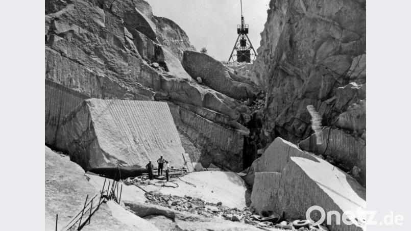 Eine imponierende Aufnahme aus dem Gemeindearchiv. Sie zeigt eine Impression aus dem Wurmstein-Steinbruch, lässt sich aber nicht genau datieren. Das Bild dürfte vor vier oder fünf Jahrzehnten entstanden sein. Repro: nm