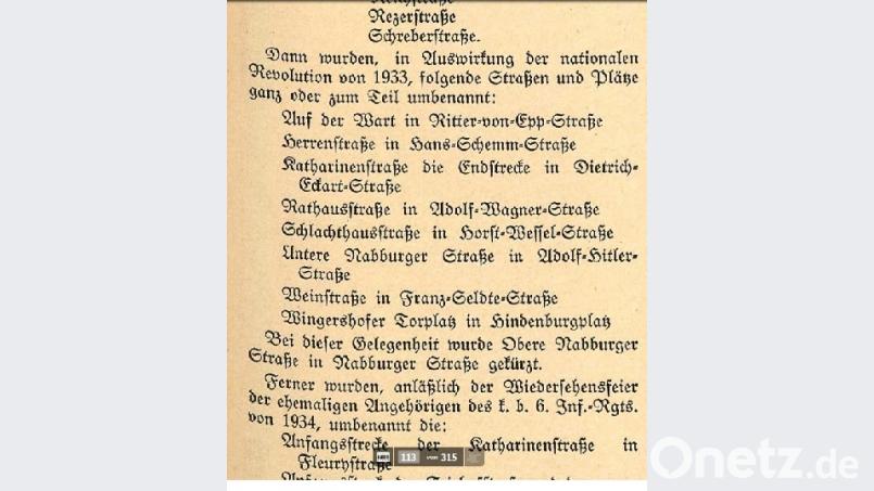 Straßenumbenennung aus dem Einwohnerverzeichnis der Stadt Amberg 1935. Bild: exb