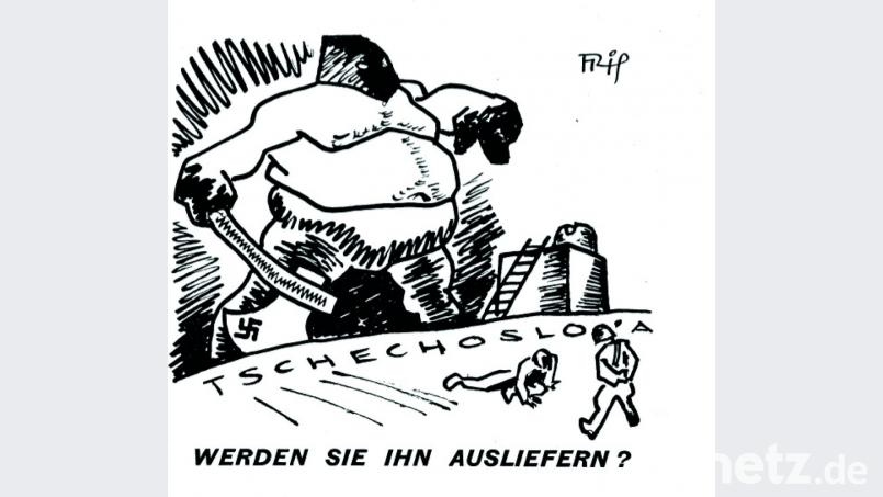Karikatur im &quot;Neuen Vorwärts&quot;, dem Zentralorgan der Exil-SPD zur Zeit des Nationalsozialismus. Bild: exb