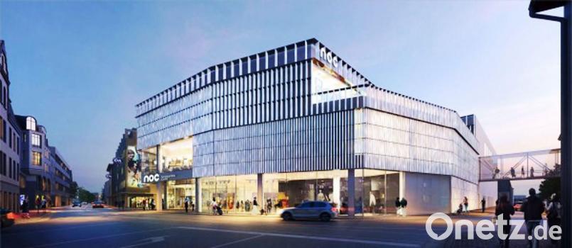 Die helle, edle Fassadengestaltung verbindet jeder mit dem NOC. Die hellen Keramikstelen werden aber nur in der Sedan- und Weißenburgstraße sowie in Teilen der Ring- und Goethestraße die Stadtgalerie verschönern. Bild:  Meck-Architekten