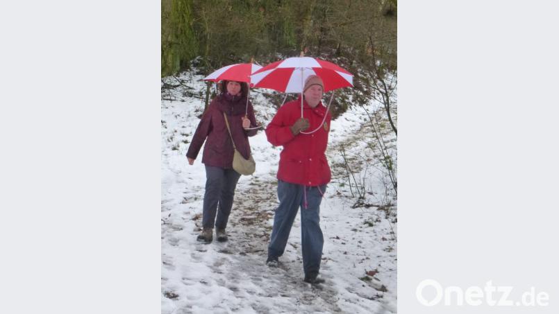 Die Wanderer ließen sich von dem matschigen Tauwetter nicht abhalten und machten sich auf die Strecken rund um den Markt. Bild: mad