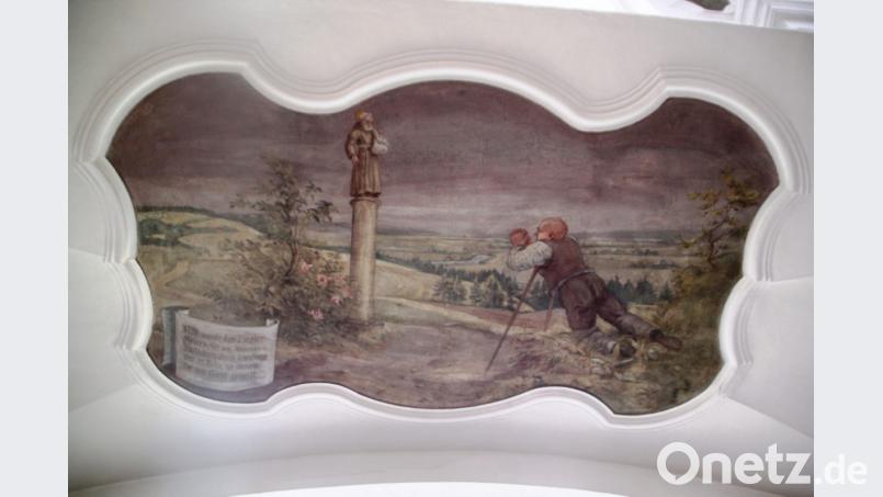 Der junge Ziegler Johannes Mayerhöfer aus Hammerharlesberg, wahrscheinlich an schwerer Gicht erkrankt, wurde laut Mirakelbuch durch ein Wunder geheilt. In der Klosterkirche St. Felix in Neustadt/WN ist das in einem Deckenfries festgehalten. Archivbild: cr