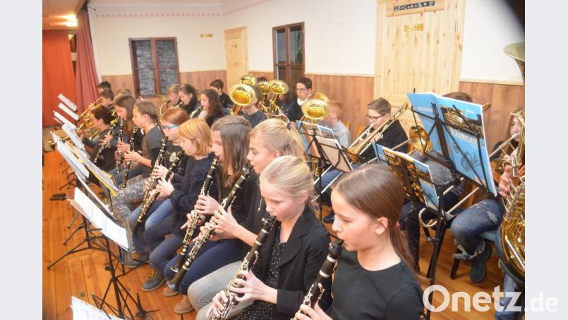 Die Kinder der Bläserklasse und der Nachwuchs der Pirker Blasmusik bei ihrem Premierenauftritt. Bild: fz
