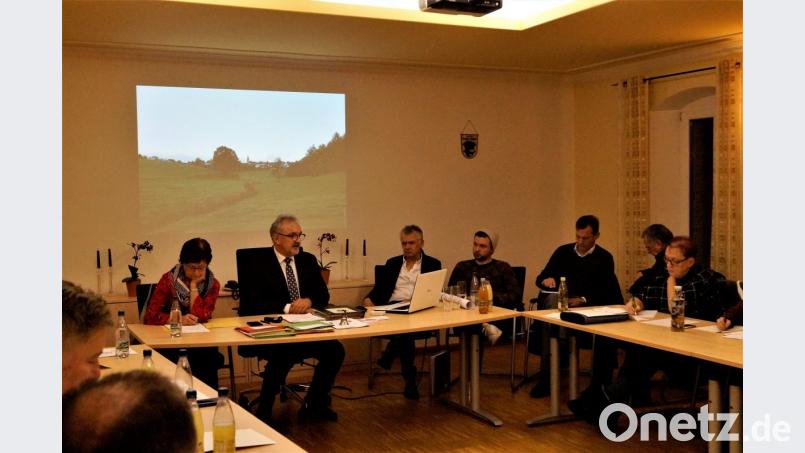 Zum Thema, Gemeindehaus Wurz spricht Bürgermeister Rudolf Schopper (Zweiter von links). Die Fachausführungen halten Uli Greiner, Maximilian Greiner, Daniel Dobmeyer und Herbert Schneider (von links). Bild: arw