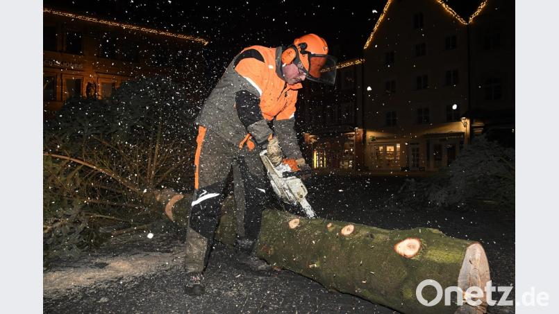 Der Weihnachtsbaum auf dem Marktplatz wird entfernt Bild: Petra Hartl