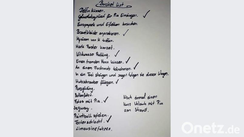 Die „Bucket List“. Immer wieder kommen neue Wünsche hinzu. Wie zuletzt „Urlaub mit Pia am Strand“ (unten rechts). Bild: exb