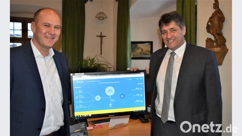 Der „Energie-Monitor“ ist für die Stadt Grafenwöhr eine große Errungenschaft. Bürgermeister Edgar Knobloch (rechts) freut sich darüber. Bild: rgr
