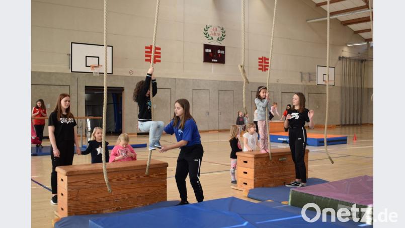 Wie Tarzan durch den Urwald schwingen machte richtig Spaß. Die Tutoren waren dabei immer an der Seite der Buben und Mädchen. Die Turnstunde war Teil eines Projekts, dass den Übergang vom Kindergarten in die Schule erleichtern soll. Bild: bnr