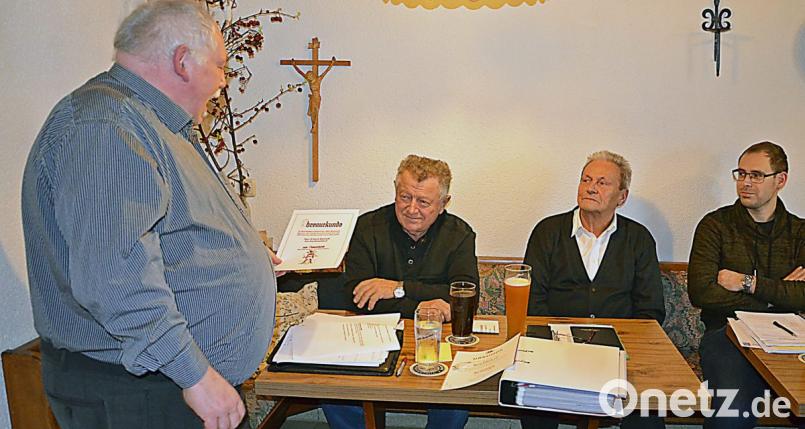 70 Jahre alt und mindestens 50 Jahre in der Bienenzucht aktiv: Zu Ehrenmitgliedern werden zwei verdiente Mitglieder des Imkervereins ernannt. Kreis- und Ortsvorsitzender Reinhold Ziegler (von links) überreicht Erhard Stümpfl und Richard Fraunholz in der Jahreshauptversammlung die Ehrenurkunden. Bild: ü