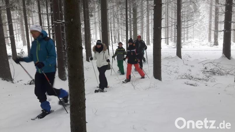 Mit Schneeschuhen beim Wintersporttag durch&#039;s Rosenhofholz. Bild: eib