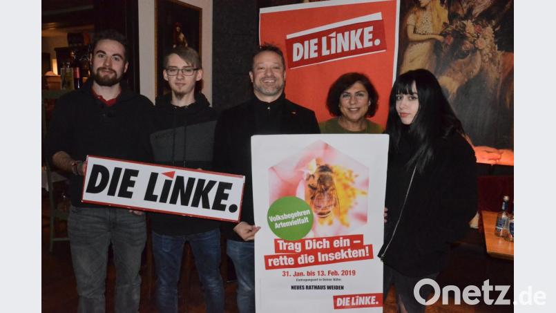 Die Linke stellt sich dem Kommunalwahlkampf 2020. V.l. Markus Hautmann, Stefan Lobinger, Ali Daniel Zant, Suna Nürnberger und India Zant. Bild: Kunz