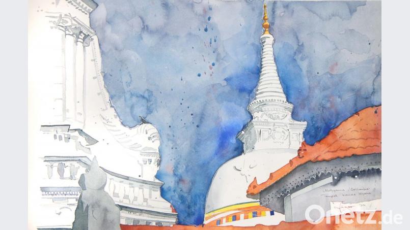 "Tempel". Aquarell von Rudi Jäger Bild: ubb