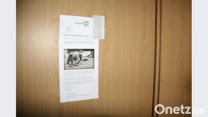 Der Zeitungs-, zudem auch der Onlinebericht in den Medien hängt als mahnendes Sinnbild an der Wohnungstür von Michael Friedrich und Eveline Klein. Bild: wro
