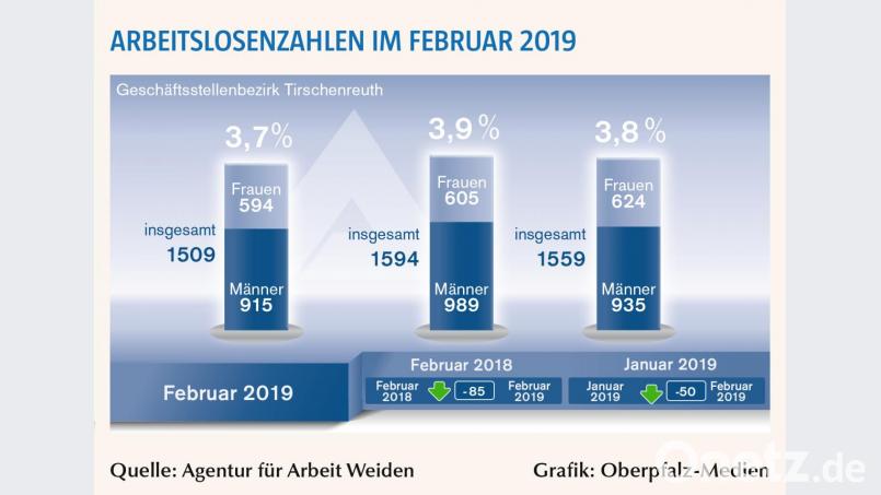 Die Arbeitslosenzahlen im Landkreis im Februar 2019. Bild: nt