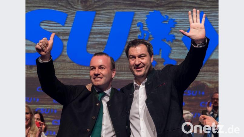 CSU-Chef Markus Söder (rechts) und Manfred Weber, Fraktionschef der Europäischen Volkspartei. Bild: Peter Kneffel/dpa