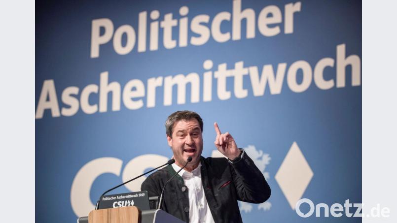 CSU-Chef Markus Söder beim politischen Aschermittwoch in Passau. Bild: Peter Kneffel/dpa