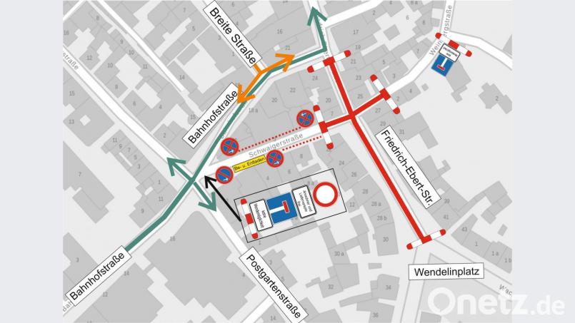 Der Marktplatz ist über die Bahnhofstraße erreichbar, was bei den Arbeiten im vergangenen Jahr nicht der Fall war. Die Schwaigerstraße und die Weinbergstraße werden bis Mitte Juli zu Sackgassen. Bild: exb