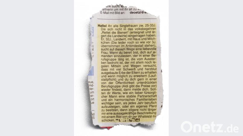 Michael Schmids Anzeige aus der Zeitung vom Samstag Bild: gld