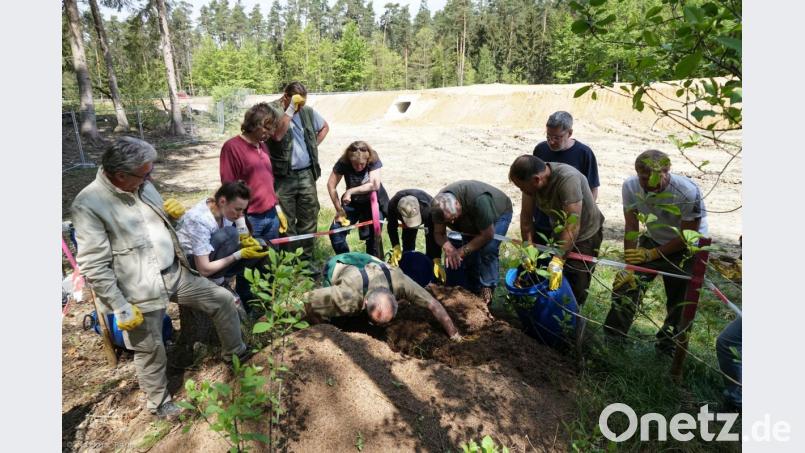"Lokaltermin" an der B 85-Ortsumgehung Neubäu: Etliche Helfer beteiligten sich an der behutsamen Bergung und Umquartierung. Bild: Ameisenschutzverein Hirschberg/exb