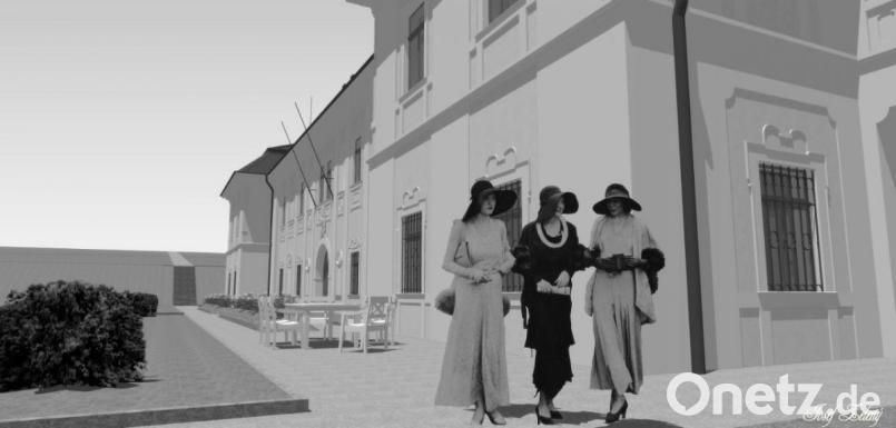 Spaziergängerinnen vor dem ehemaligen Schloss. Bild: exb