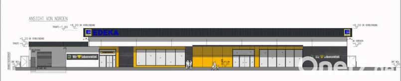 So soll die Nordansicht des neuen Edeka-Markts an der Wackersdorfer Hauptstraße aussehen. Bild: exb/Büro Werner Hedrich