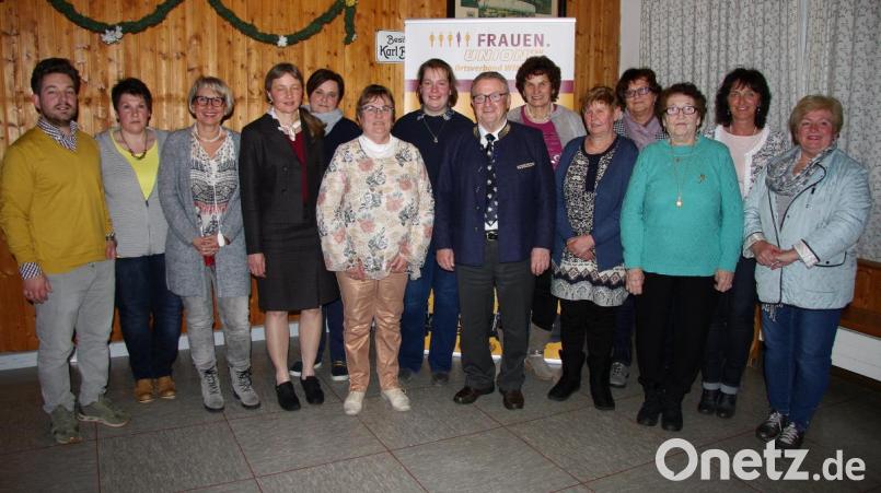 Zweiter Bürgermeister Fritz Holm (7. von rechts) und stellvertretender JU-Vorsitzender Michael Dutz (links) gratulierten den Vorstandsmitgliedern zur Wiederwahl. Bild: wro