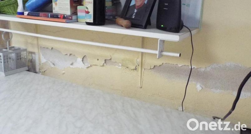 Blick ins Tierheim in Gailoh: Über der Anrichte und Spüle im Aufenthaltsraum bröckelt der Putz. Bild: e