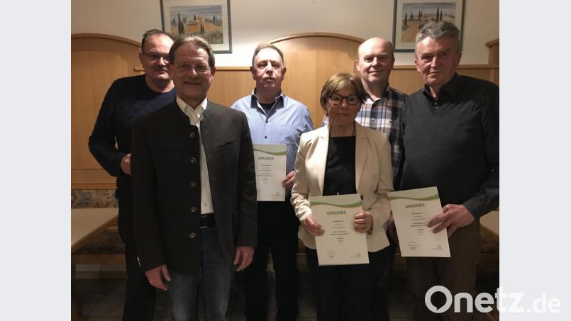 Ein halbes Dutzend treuer Mitglieder wird für 20 Jahre Zugehörigkeit geehrt, darunter Bürgermeisterin Marianne Rauh. Bild: eig