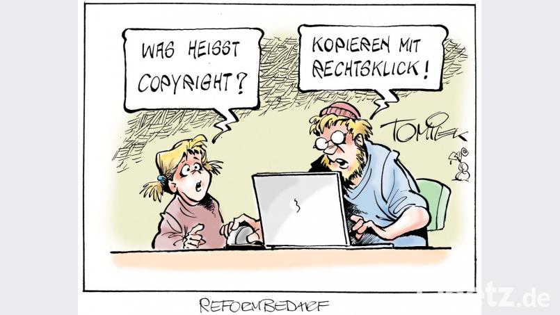 So sieht Karikaturist Tomicek das Thema &quot;Upload-Filter&quot;. Bild: Tomicek
