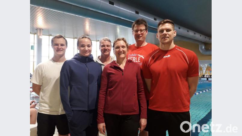 Die Mastersschwimmer des Tirschenreuther Schwimm-Clubs mit von links: Sebastian Seidel, Iris Keis, Christian Züllich, Antje Mickisch, Hubert Brech und Christian Männer. Bild: rbg