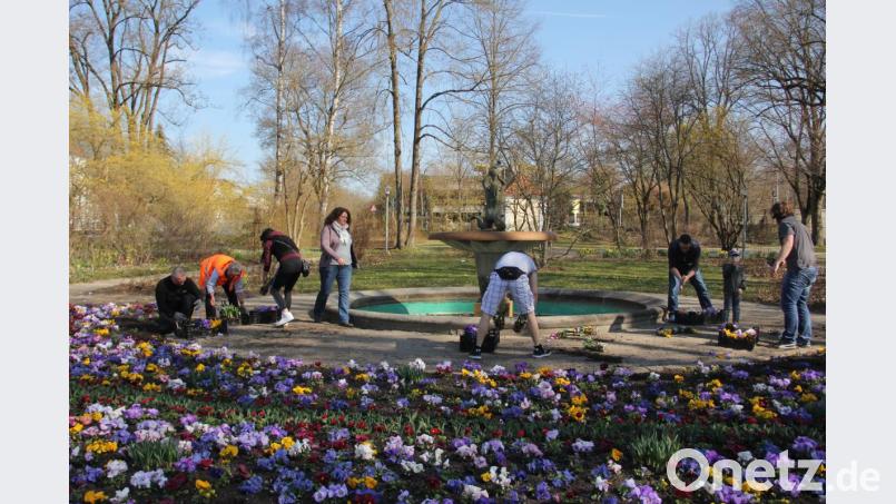 Spontane Aktion: Bürger kommen schon am Samstagvormittag in den Max-Reger-Park und räumen mit der Stadtgärtnerei auf. Bild: Detlef Bartonek