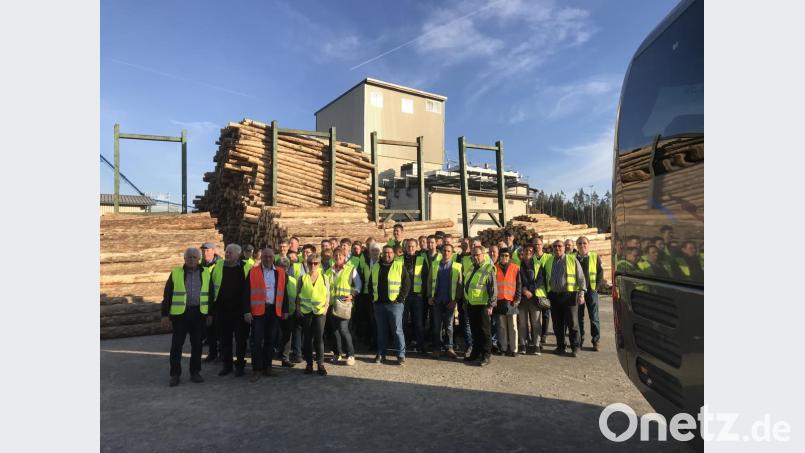 Auf Informationsfahrt durch den Landkreis Tirschenreuth begibt sich der CSU-Ortsverband Speinshart. Unser Bild zeigt die Reisegruppe vor dem Sägewerk der Firma Ziegler in Plößberg. Bild: do