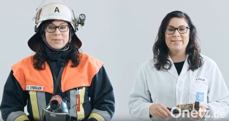 Verena Stiegler im Dialog mit sich selbst: So ist die Auerbacher Feuerwehrfrau und ZF-Entwicklungsingenieurin im Video zur Kampagne „Doppelt engagiert“ zu sehen. Bild: exb
