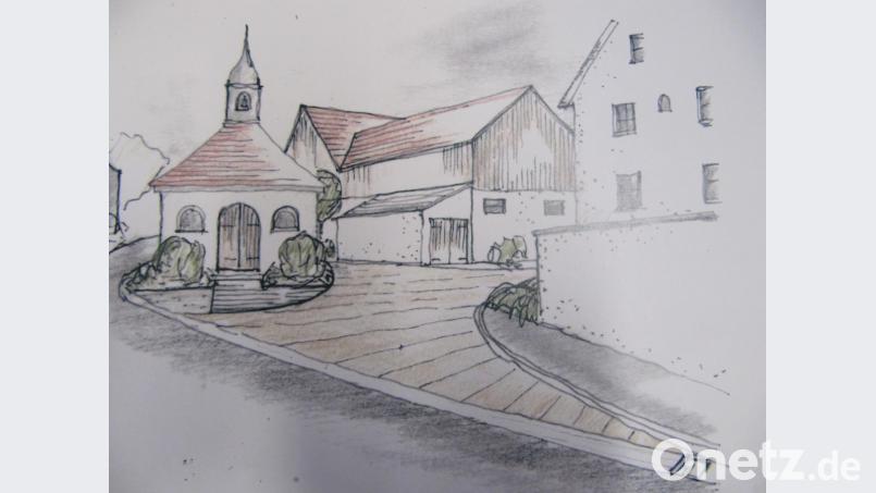 Die offene Gestaltung des Umfelds der bestehenden Kapelle in der Ortsmitte von Steiningloh findet Gefallen im Bauausschuss. Grafik: Manfred Neidl