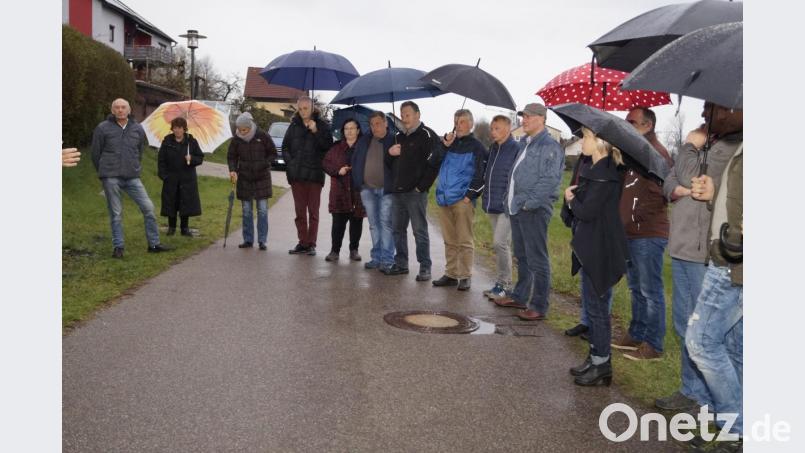 Dr. Christoph Schrems (links), erläuterte den Zuhörern und den Gemeinderat warum er diesen Stein hier wählte Bild: arw
