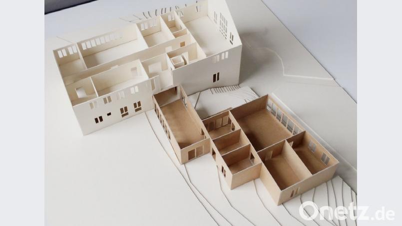 So sieht das Modell für die Erweiterung des Kindergartens aus, das das Architekturbüro Wild und Wilnhammer gefertigt hat. Bild: exb