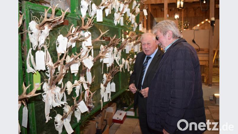 Die Hegeschau auf Schloss Guteneck zog viele Besucher an. Auch Bürgermeister Johann Wilhelm bildete sich ein fachmännisches Urteil. Bild: bnr