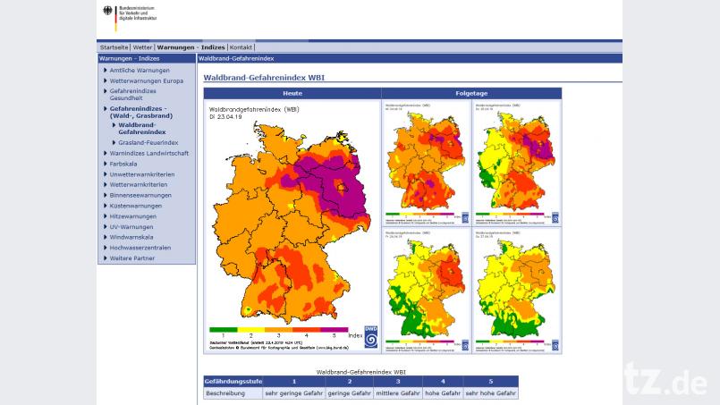 Der Waldbrandindex Screenshot: Deutscher Wetterdienst (DWD)