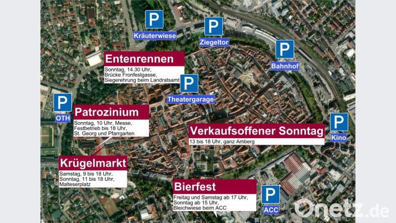 Am Wochenende ist in der Amberger Altstadt jede Menge geboten. Die Veranstaltungen im Überblick. Grafik: Oberpfalz-Medien