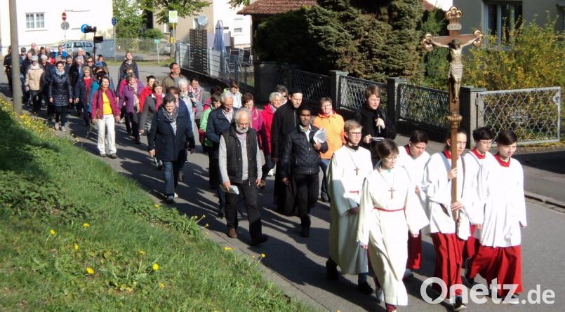 Rund 70 Gläubige zogen von Schwarzenfeld aus zur Kreuzberg-Kirche nach Schwandorf. Bild: ksi