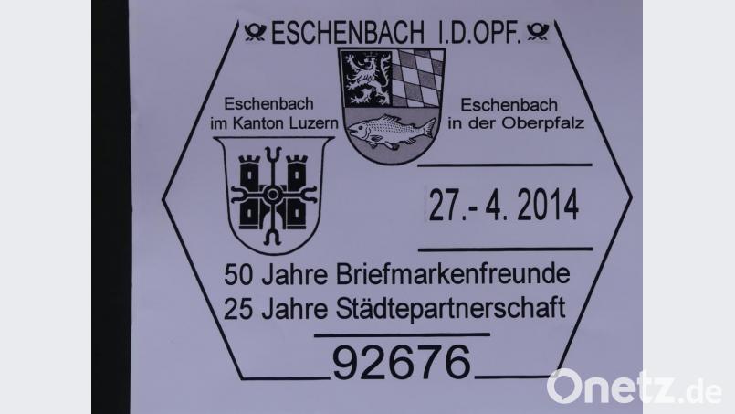 Die Eschenbacher Briefmarkenfreunde begleiteten die Städtepartnerschaft im Jahr 2014 mit einem Sonderstempel der Deutschen Post. Bild: rn