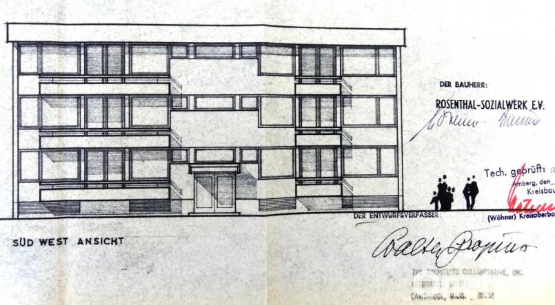 Außenfassade gemäß der zur Genehmigung eingereichten Pläne mit der Unterschrift von Architekt Walter Gropius. Bild: zm