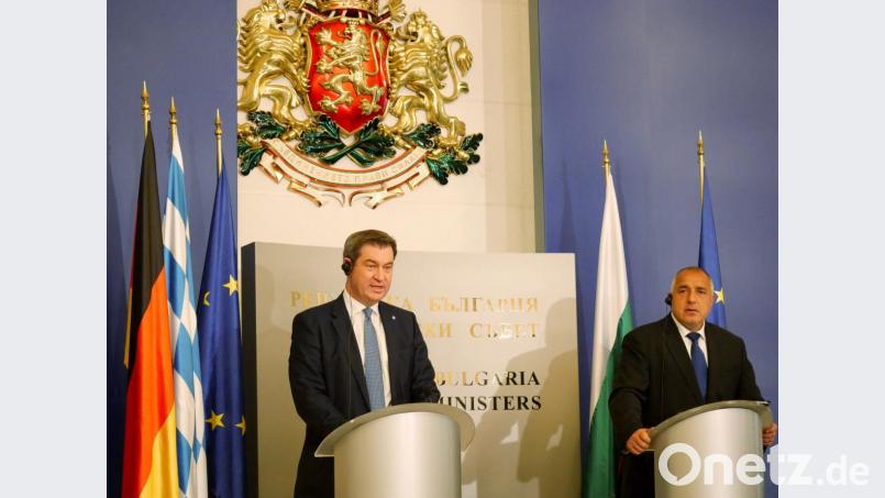 Ministerpräsident Markus Söder (links) trifft den bulgarischen Regierungschef Boiko Borissow. Bild: Christoph Trost/dpa