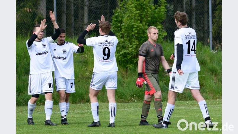 Auch die Spieler der SG Pertolzhofen/Niedermurach hatten zuletzt viel zu jubeln. Sie rechnen sich im Saisonfinale einiges aus. Bild: mr