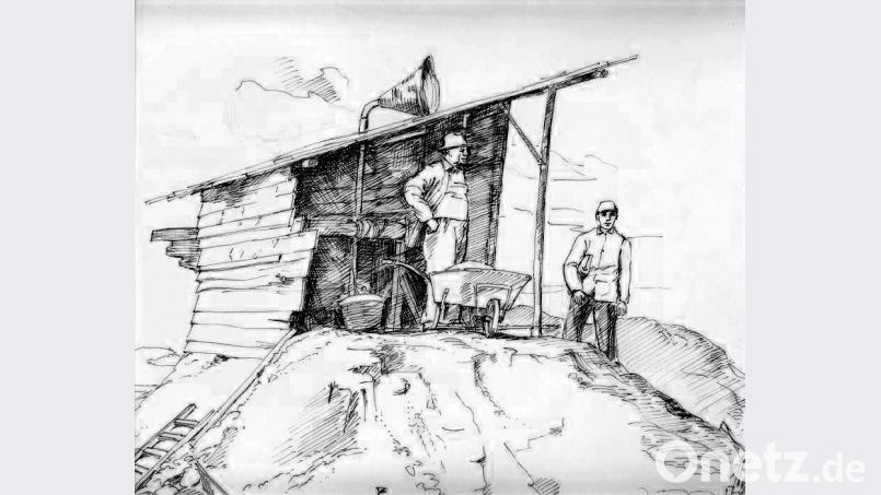 Die Skizze zeigt den Eingang eines Bergwerksschachtes. Bild: Privatarchiv Dieter Dörner