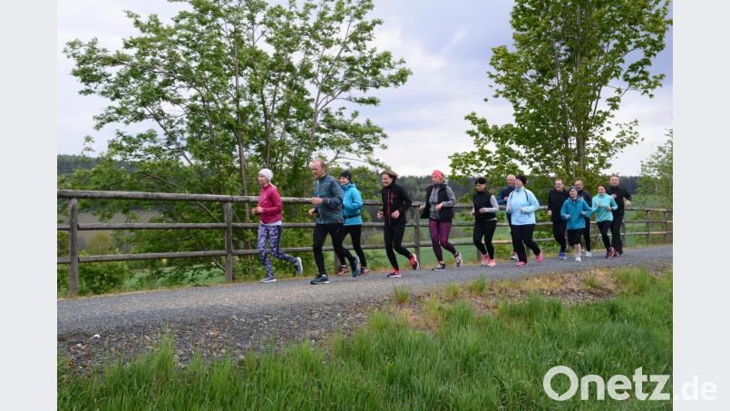Robert Franz (Zweiter von links) und Wolfgang Helm (Siebter von links) führen die neue Laufgruppe sanft gemäß dem Trainingsplan in zehn Wochen an das Laufziel von zehn Kilometern heran. Bild: bey