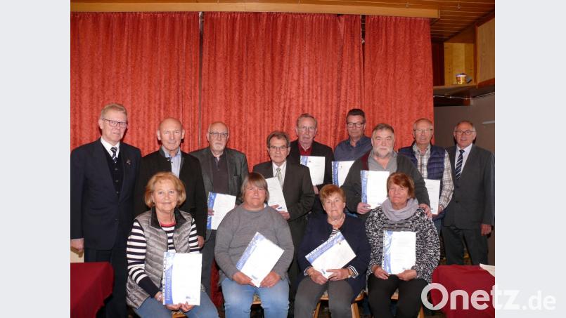 Bei der Jahreshauptversammlung des VdK Waldsassen wurden Mitglieder für langjährige Treue geehrt. Sitzend von links Elisabeth Bergauer, Rosa Knedlik, Johanna Waseleschen und Renate Goblirsch. Hintere Reihe von links Sebastian Zeitler, Zweiter Bürgermeister Karlheinz Hoyer, Karl Vetter, Hans Kowatsch, Karl Döllinger, Gerhard Schulz, Gerhard Goblirsch, Siegbert Vogt und Kreisvorsitzender Georg Brand. Bild: kgg