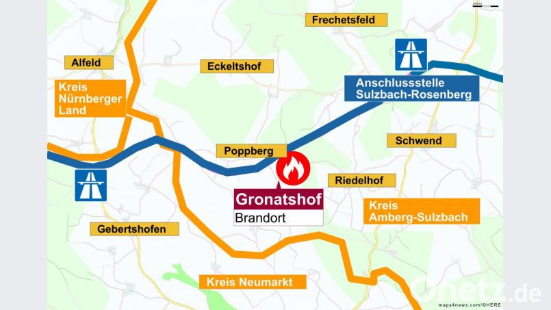 Gronatshof hat elf Hausnummern und liegt nur etwa 200 Meter von der Autobahn A6 entfernt. Grafik: upl