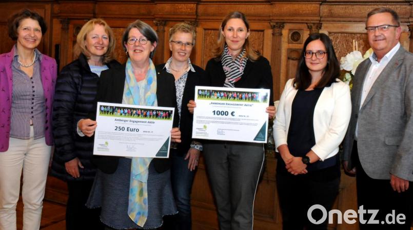Eine „Aktionärs-Versammlung“ der ganz sozialen Art. Im Bild von links: Catherine Dill (Leiterin Freiwilligenagentur), Andrea Gleißner-Schiml (Soroptimist), Susan Batten-Seidl (Soroptimist), Beate Mastel (Leiterin Insektenprojekt), Viola Vogelsang-Reichl (Oberpfalz-Medien), Jennifer Streble (Stadtverwaltung) und Bürgermeister Martin Preuß. Bild: Stephan Huber